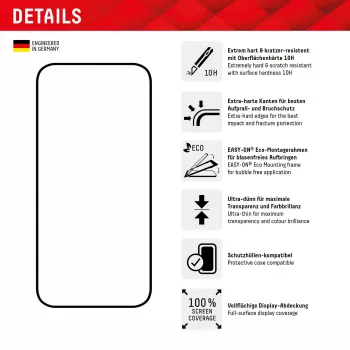 Displex Full Cover Screen Protector (10H) pre Apple iPhone 15 Plus/15 Pro Max, Eco-Montagerahmen, plné prekrytie