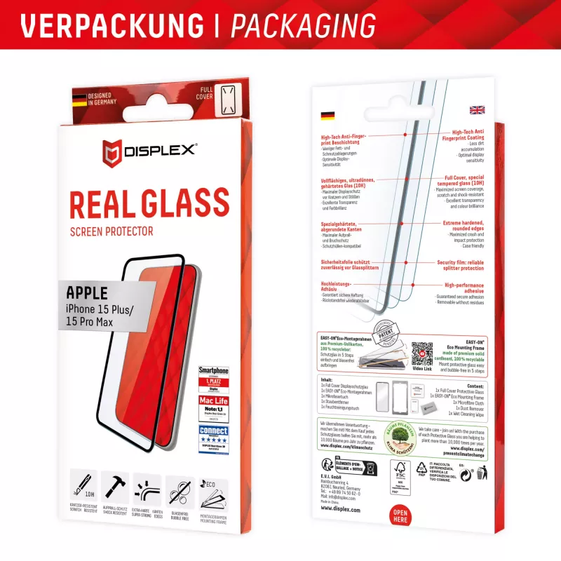 Displex Full Cover Screen Protector (10H) pre Apple iPhone 15 Plus/15 Pro Max, Eco-Montagerahmen, plné prekrytie