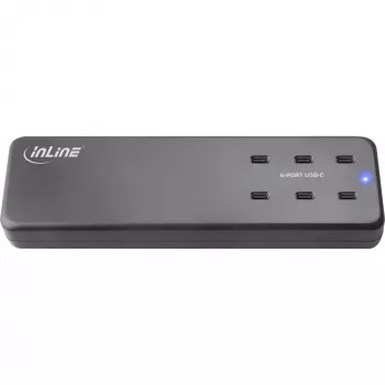 InLine multiportový napájací zdroj, nabíjačka, 6x USB-C, PD 3.0, GaN, čierna
