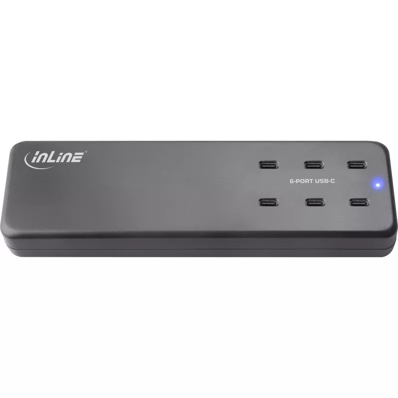 InLine multiportový napájací zdroj, nabíjačka, 6x USB-C, PD 3.0, GaN, čierna