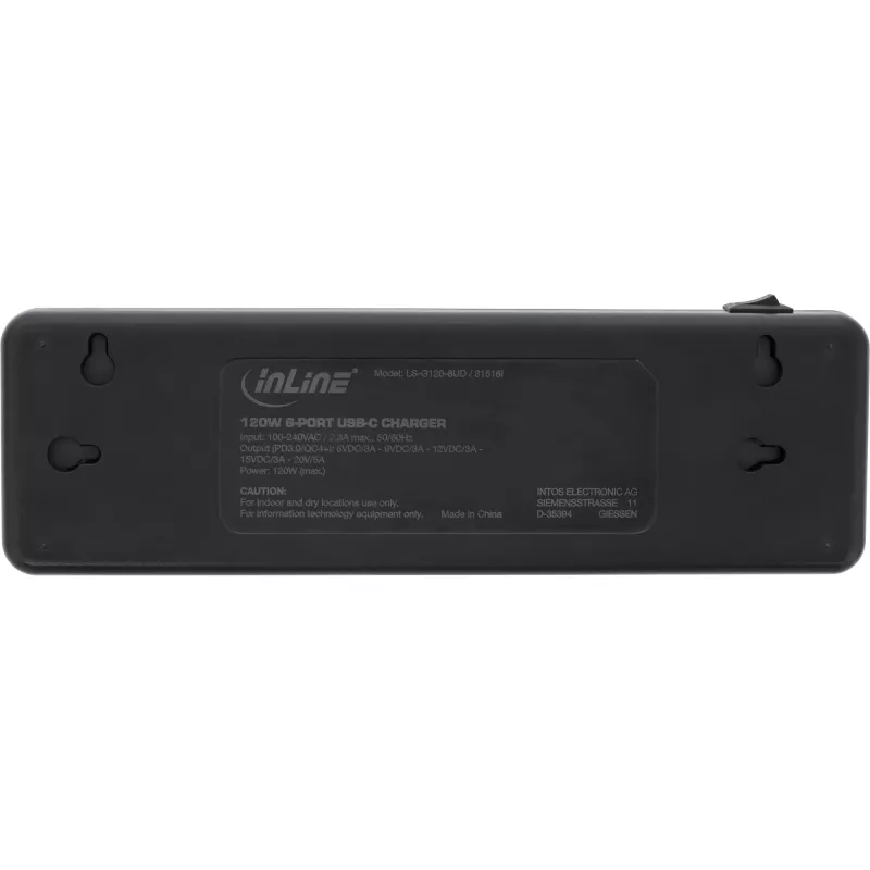 InLine multiportový napájací zdroj, nabíjačka, 6x USB-C, PD 3.0, GaN, čierna
