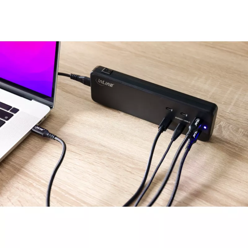 InLine multiportový napájací zdroj, nabíjačka, 6x USB-C, PD 3.0, GaN, čierna