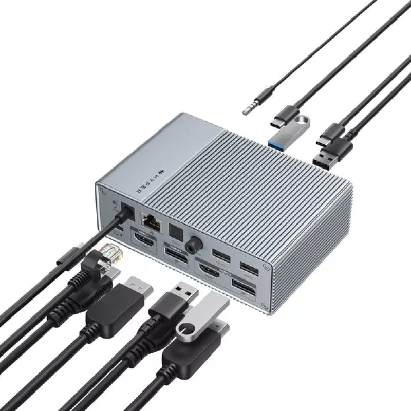 HyperDrive GEN2 HDG215-EUZ 15-in-1 USB-C dokovacia stanica, 2x HDMI, 2x DisplayPort, 100W Power Delivery, strieborná