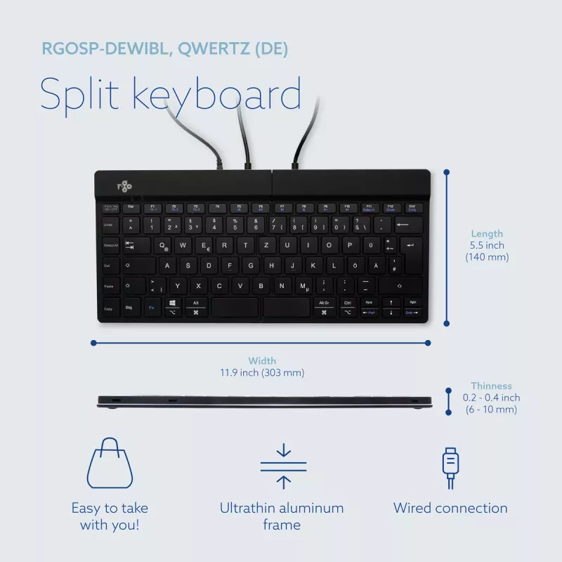 R-Go Tools Ergonomic klávesnica R-Go Split Break v2 with break software, ergonomická split klávesnica, QWERTZ (DE), Wired, čierna