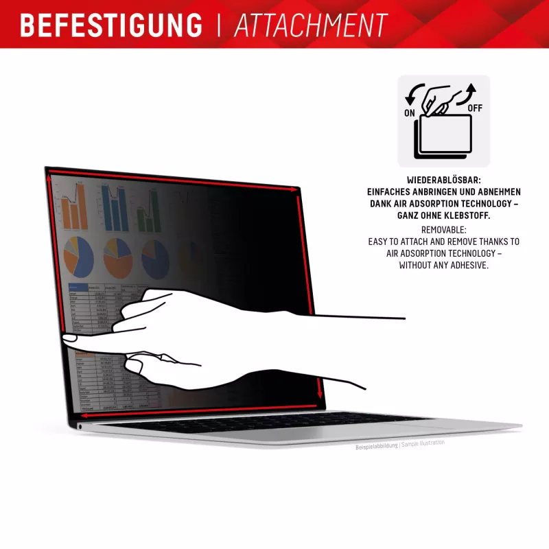 Displex PRIVACY SAFE vyberateľný 2-cestný privacy filter pre laptop/notebook (randlos/frameless) 15,6'' (16:9)
