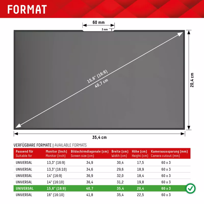 Displex PRIVACY SAFE vyberateľný 2-cestný privacy filter pre laptop/notebook (randlos/frameless) 15,6'' (16:9)