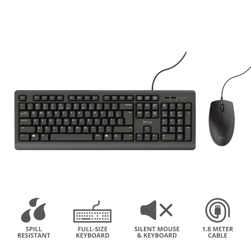 Trust Primo klávesnica a myš v balení Office USB nemecká čierna