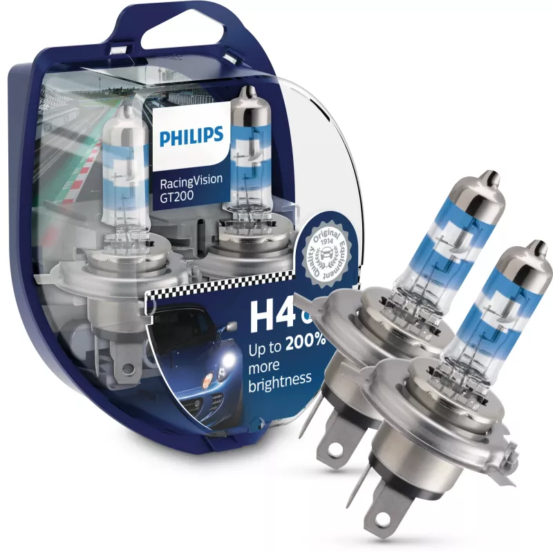 Philips RacingVision GT200 12342RGTS2 vysokovýkonná žiarovka, 60 W, 12 V, H4, halogén, 3600 K, 2 ks