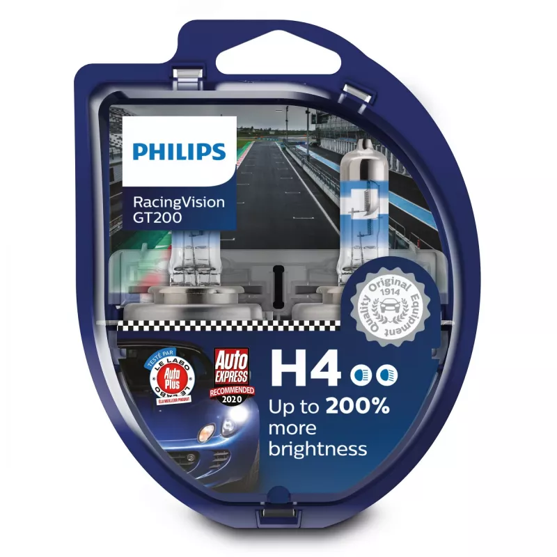 Philips RacingVision GT200 12342RGTS2 vysokovýkonná žiarovka, 60 W, 12 V, H4, halogén, 3600 K, 2 ks
