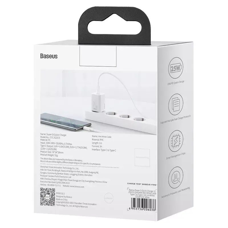 Baseus Super Si interiérová nabíjačka biela rýchlonabíjanie 12V 1xUSB-C