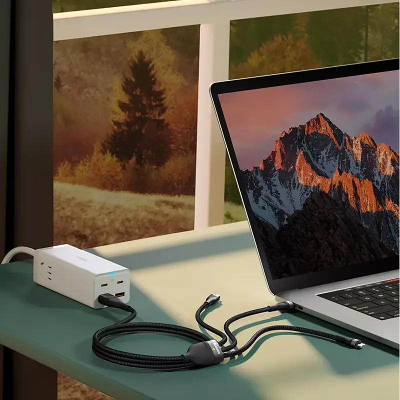 Baseus Flash Series 2 kábel USB 3 v 1, USB-C + Micro USB + Lightning, 100 W, 1,2 m, modrý