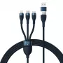 Baseus Flash Series 2 kábel USB 3 v 1, USB-C + Micro USB + Lightning, 100 W, 1,2 m, modrý