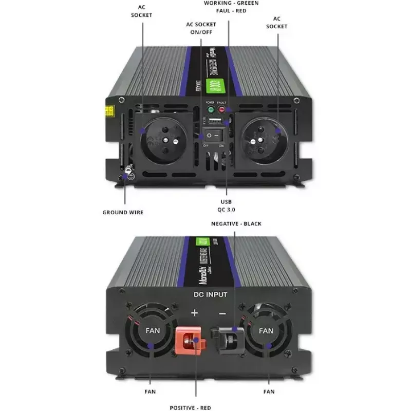 Menič napätia QOLTEC Monolith 4000 MS Wave 12V na 230V 2000/4000W s USB