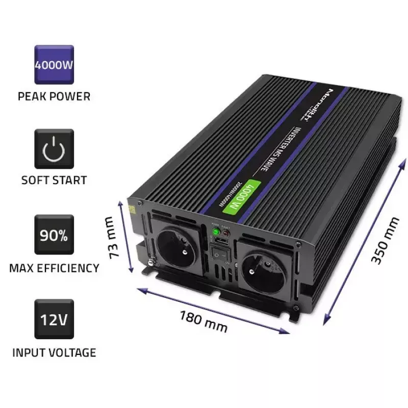 Menič napätia QOLTEC Monolith 4000 MS Wave 12V na 230V 2000/4000W s USB