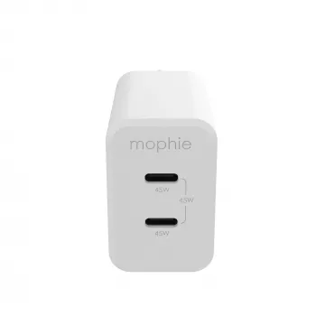 mophie príslušenstvo, sieťový adaptér – USB-C-PD-DUAL-45W-GAN – biely – EU (2x USB-C)