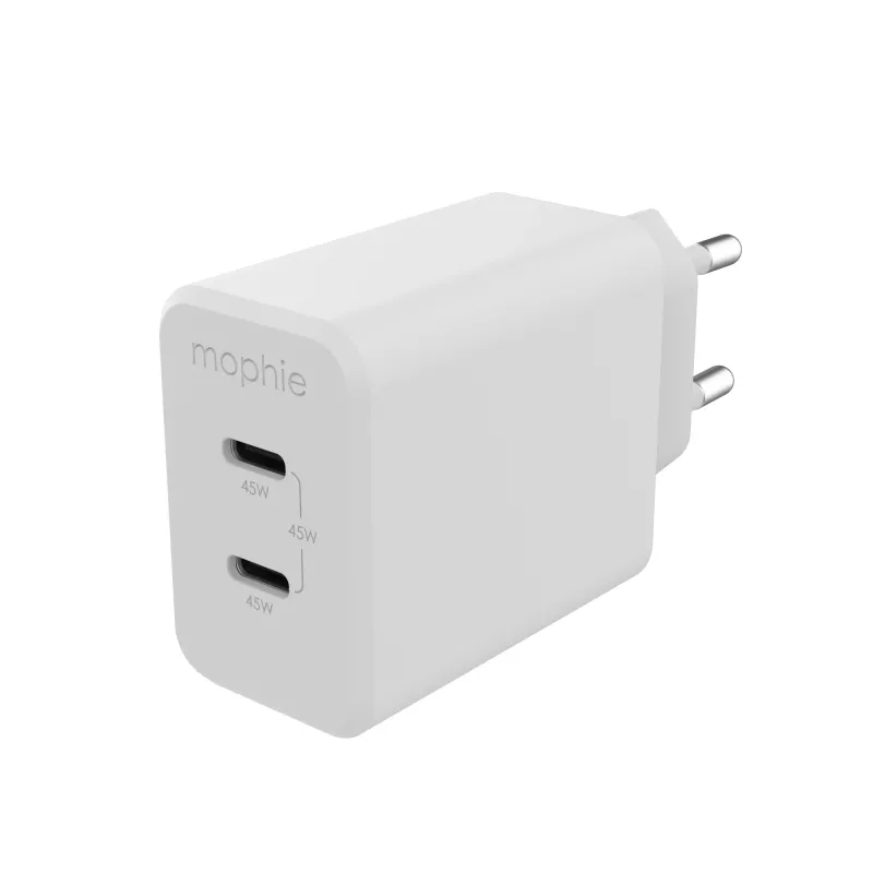 mophie príslušenstvo, sieťový adaptér – USB-C-PD-DUAL-45W-GAN – biely – EU (2x USB-C)