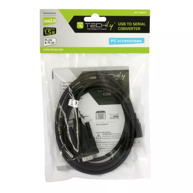 Sériový kábel Techly IDATA-USB2-SER-1 čierny 1,5 m USB Type-A DB-9