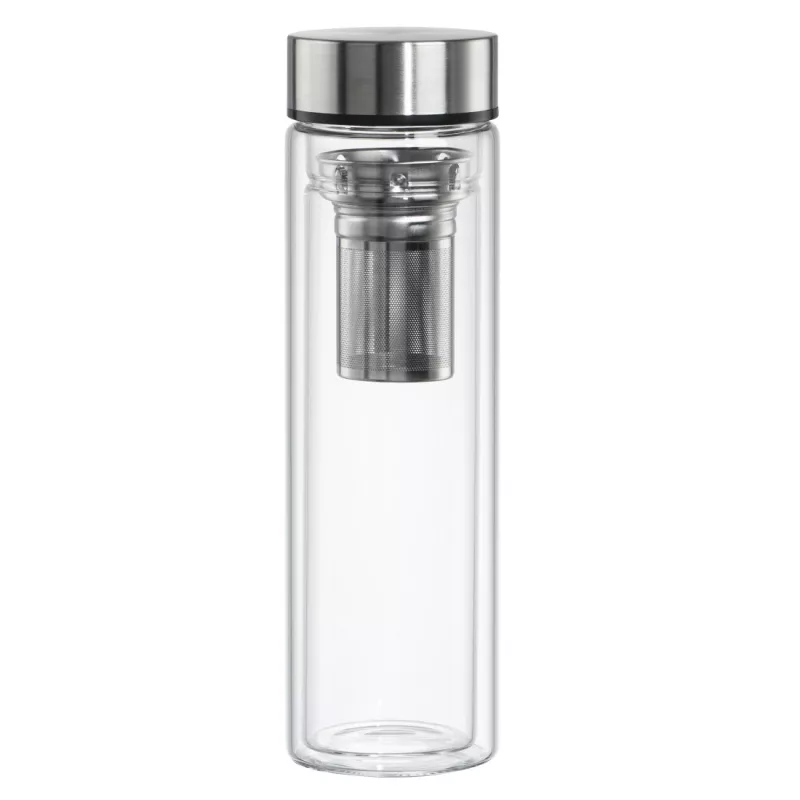 Fľaša na pitie Xavax 00181598 — 450 ml borosilikátové sklo so silikónovým puzdrom, modrá transparentná