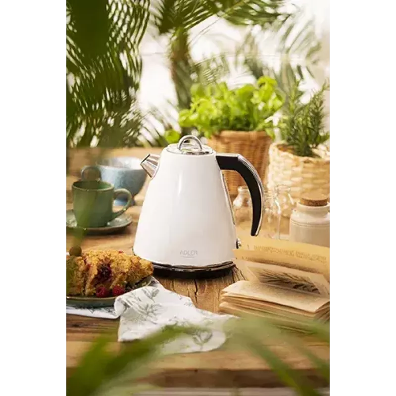 Adler AD 1343 elektrická kanvica, 1,5 l, 1850 W, nerezová oceľ, Strix, biela