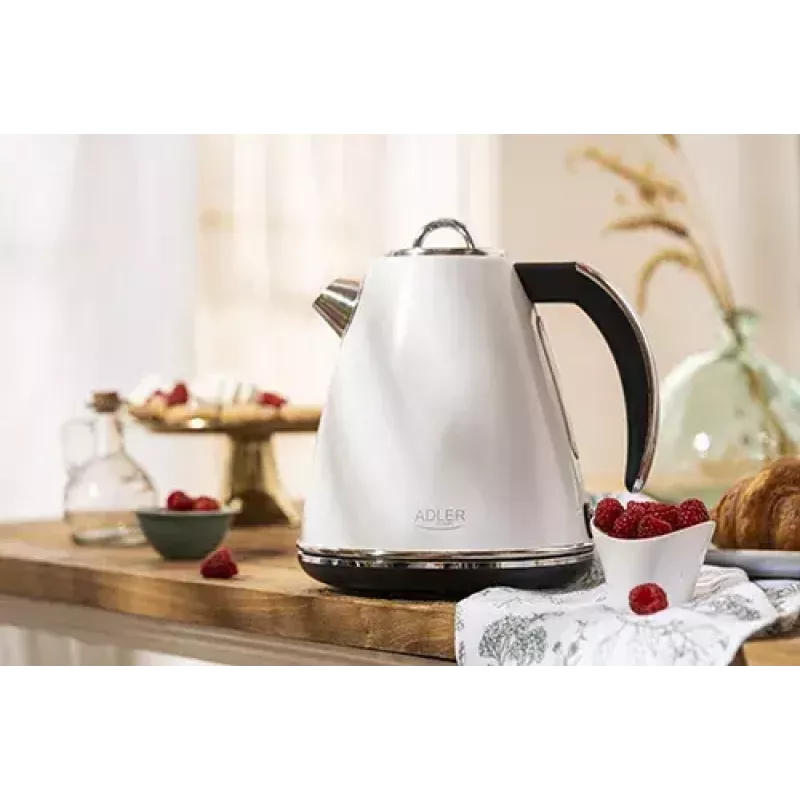 Adler AD 1343 elektrická kanvica, 1,5 l, 1850 W, nerezová oceľ, Strix, biela