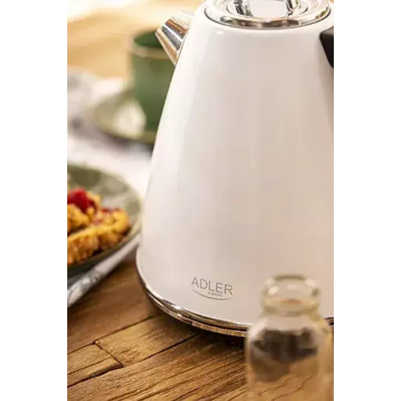 Adler AD 1343 elektrická kanvica, 1,5 l, 1850 W, nerezová oceľ, Strix, biela