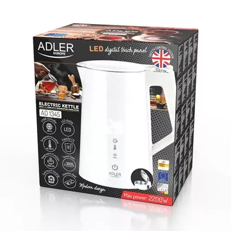 Elektrická rýchlovarná kanvica Adler 1,7 l 1850 W biela