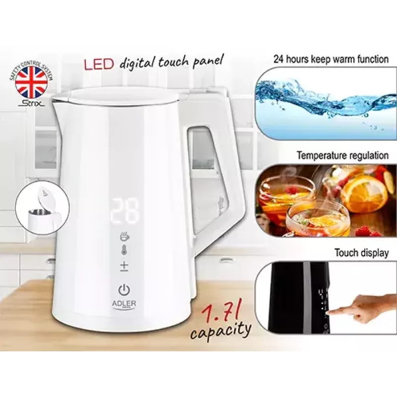 Elektrická rýchlovarná kanvica Adler 1,7 l 1850 W biela