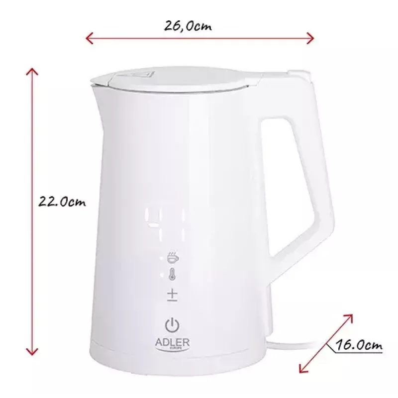 Elektrická rýchlovarná kanvica Adler 1,7 l 1850 W biela