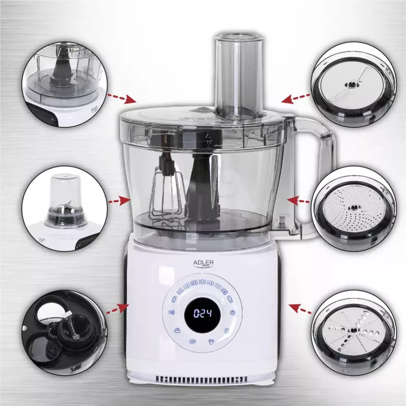 Adler AD 4224 kuchynský robot, 1000 W, nádoba 2 l, 7 rýchlostí, biely
