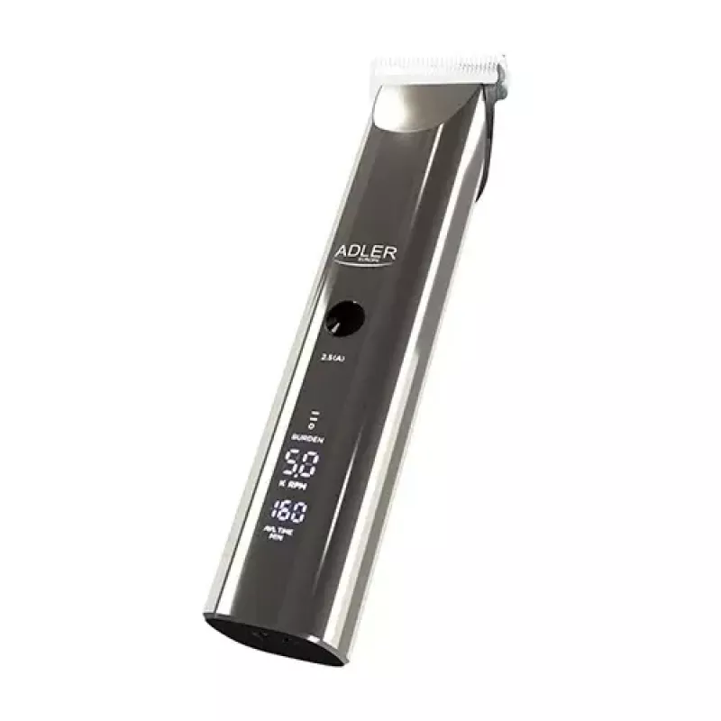Adler AD 2834 strihací strojček na vlasy, od 3 mm do 1,2 cm, 4 nadstavce, LCD, strieborný
