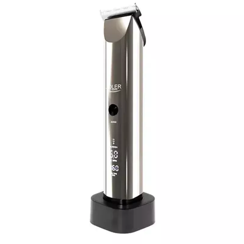 Adler AD 2834 strihací strojček na vlasy, od 3 mm do 1,2 cm, 4 nadstavce, LCD, strieborný