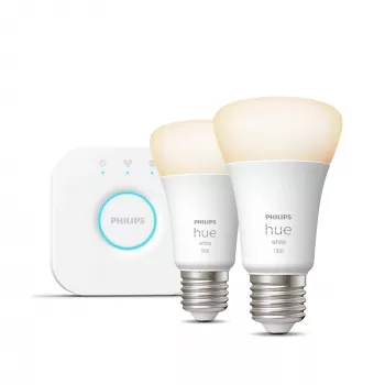Philips Hue White štartovacia sada: 2 E27 smart žiarovky (1100), smart osvetlenie sada, Bluetooth/Zigbee, biela, LED, E27, A60