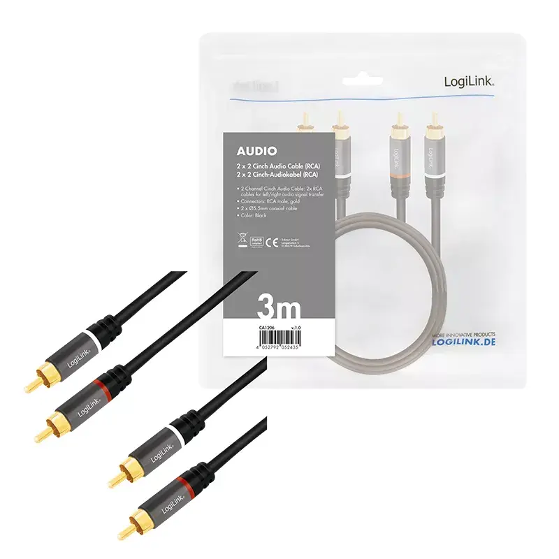 Audio kábel LogiLink CA1206 3 m 2xCinch samec čierny