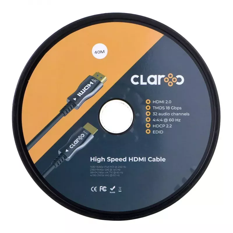 claroc FEN-HDMI-20-40M, vláknový HDMI kábel, Active Optical kábel (AOC) HDMI 2.0, 4K, 40 m