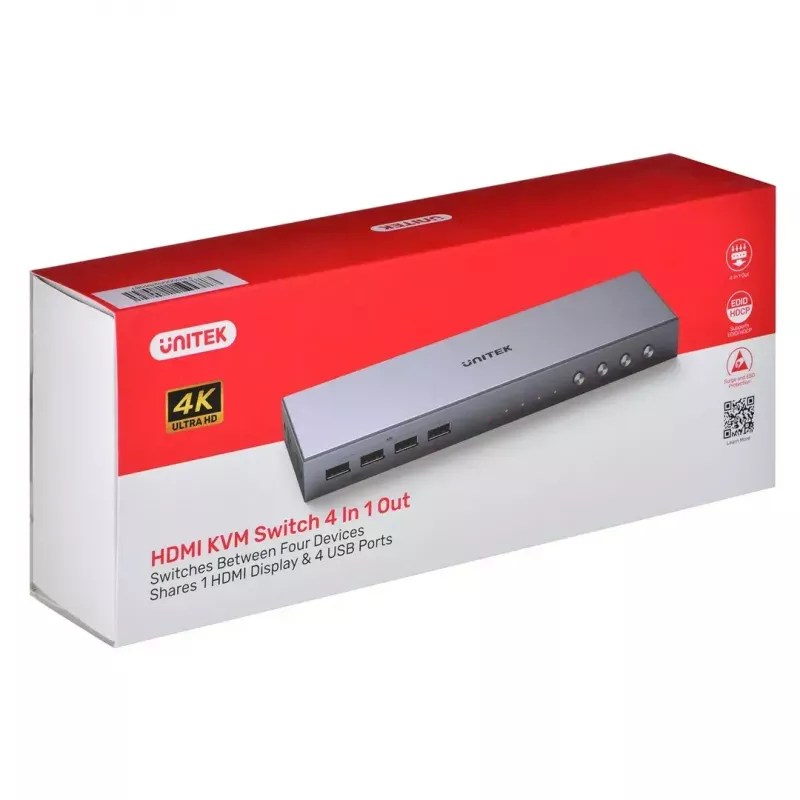 Unitek V306A Prepínač KVM 4K HDMI 2.0, 4 vstupy, 1 výstup, USB