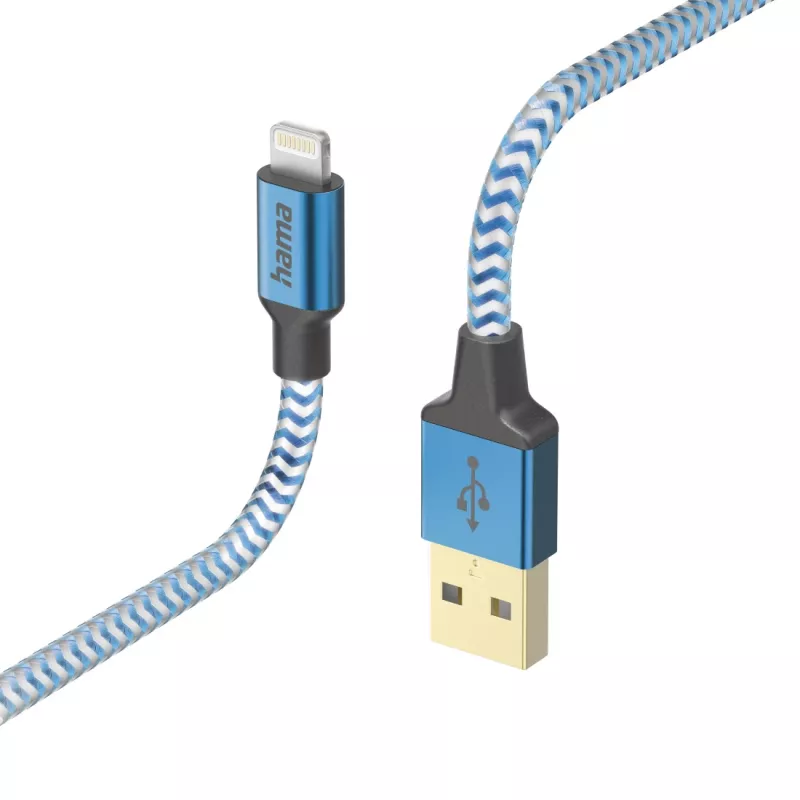 Kábel Hama Reflective 1,5 m modrý Lightning na USB A 2,4 A