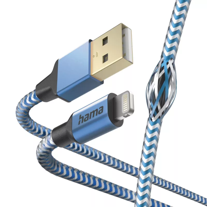 Kábel Hama Reflective 1,5 m modrý Lightning na USB A 2,4 A