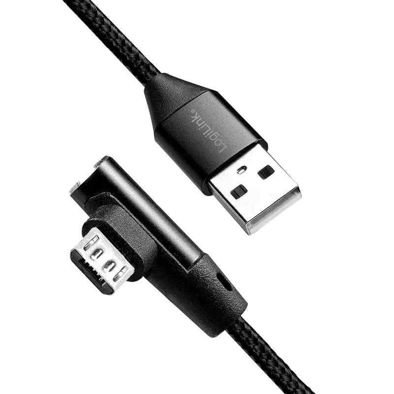 LogiLink CU0142 kábel USB 2.0, USB-A na Micro-USB B (uhlový 90°), opletený, 1 m, čierny