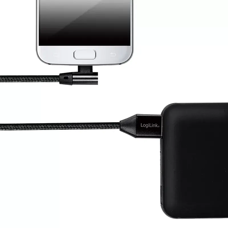 LogiLink CU0142 kábel USB 2.0, USB-A na Micro-USB B (uhlový 90°), opletený, 1 m, čierny