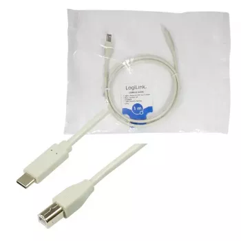 USB kábel LogiLink CU0160 USB 2.0 1m USB-C USB-B biely