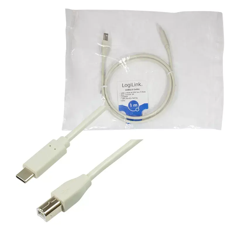 LogiLink CU0160 kábel USB 2.0 USB-C – USB-B, 1 m, sivý