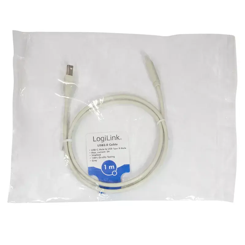 LogiLink CU0160 kábel USB 2.0 USB-C – USB-B, 1 m, sivý