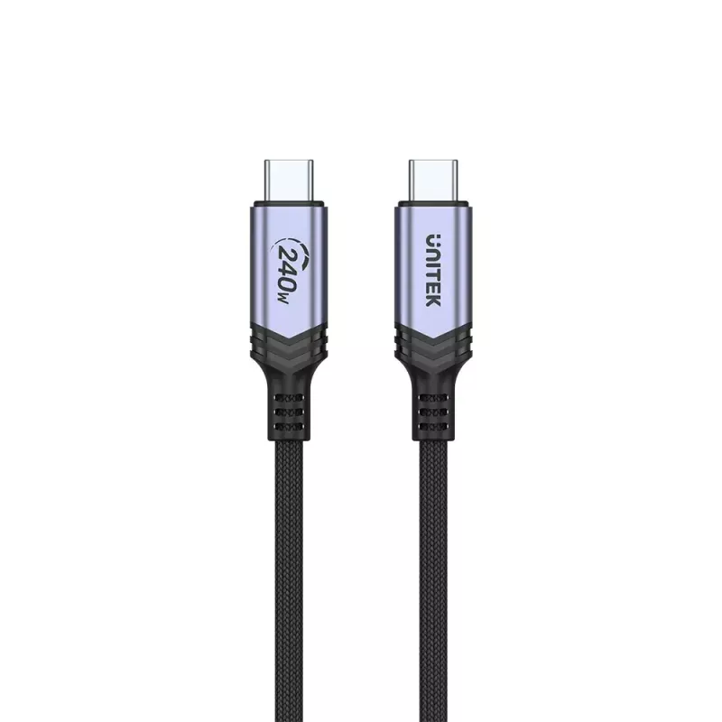 Unitek C14110GY-2M nabíjací kábel USB-C na USB-C, PD 240 W (48 V/5 A), 2 m, čierno-sivý