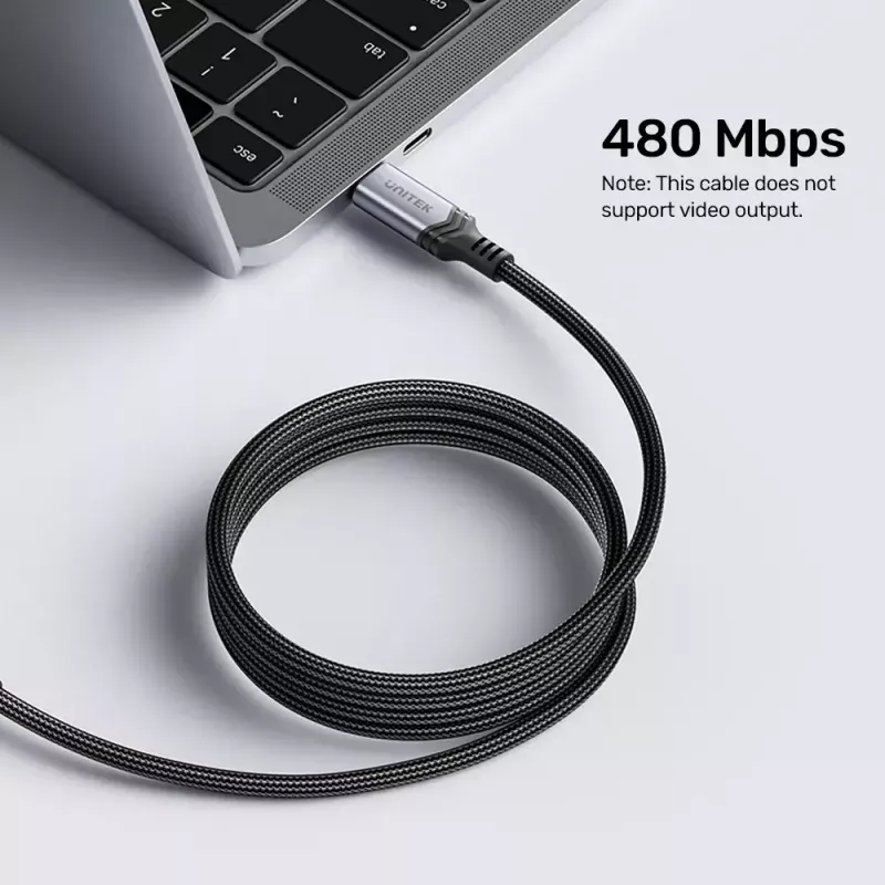 Unitek C14110GY-2M nabíjací kábel USB-C na USB-C, PD 240 W (48 V/5 A), 2 m, čierno-sivý