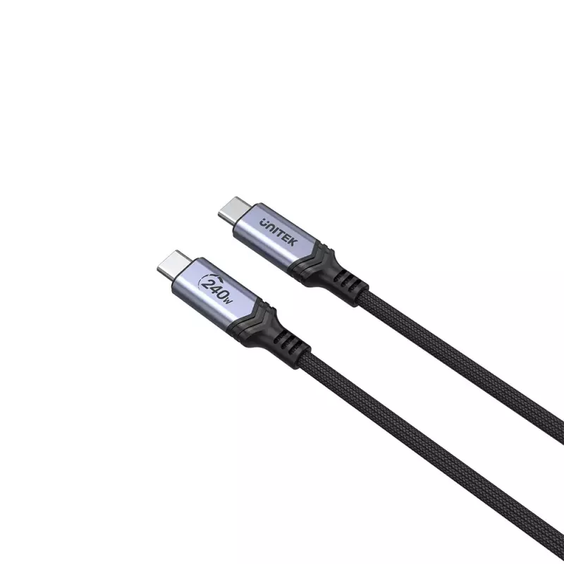 Unitek C14110GY-2M nabíjací kábel USB-C na USB-C, PD 240 W (48 V/5 A), 2 m, čierno-sivý