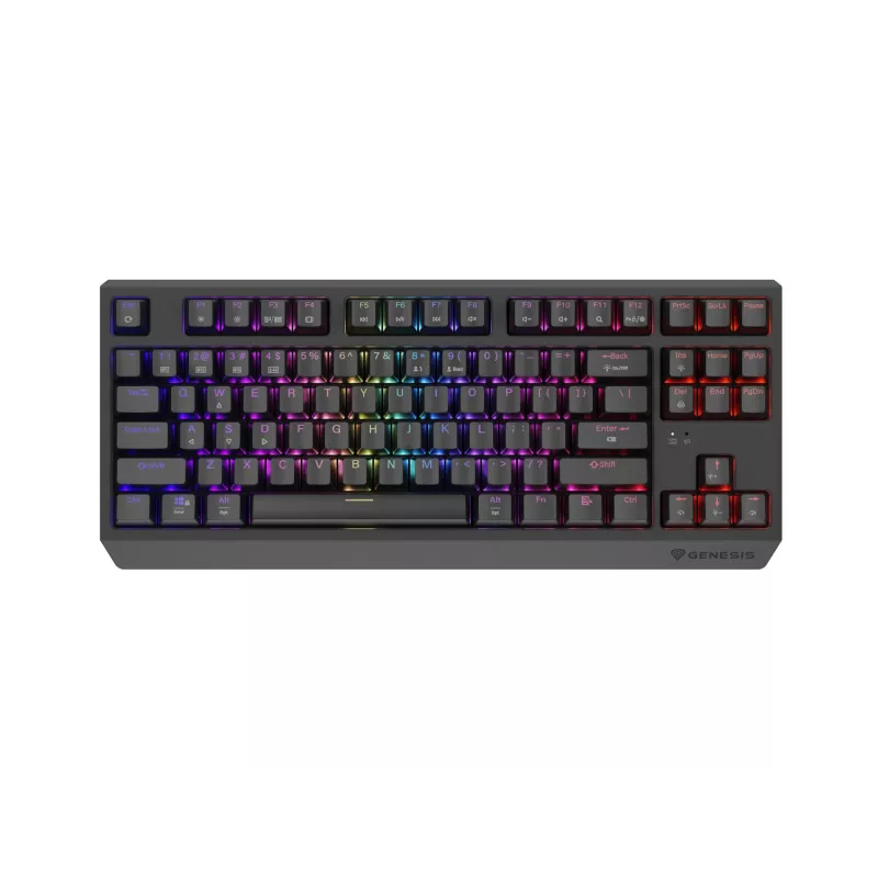 Mechanická tenkeyless herná klávesnica GENESIS Thor 230 TKL — USB, RF Wireless, Bluetooth, 87-klávesová QWERTY, sivá