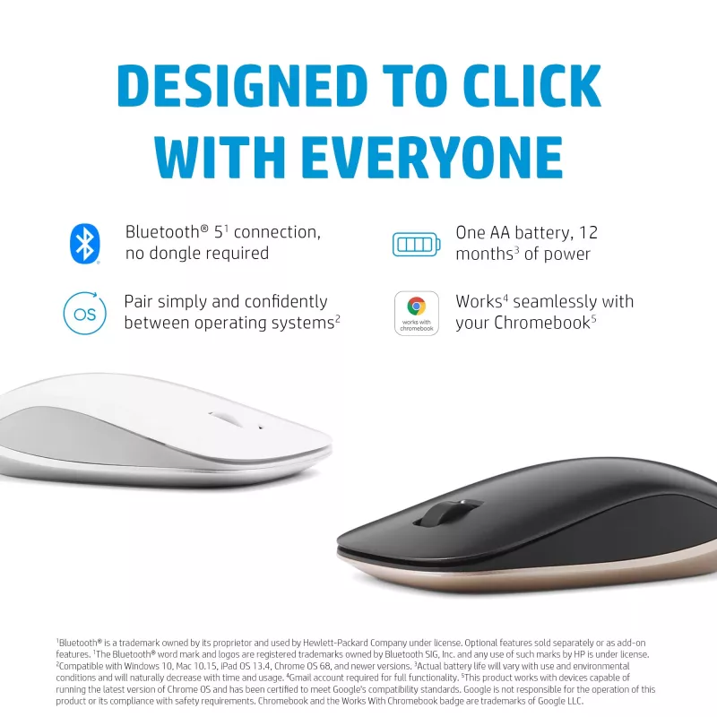 HP 410 štíhla Silver Bluetooth myš, obojručná, Bluetooth, 2000 dpi, strieborná