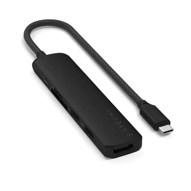 Satechi ST-P6SK tenký multiportový rozbočovač USB-C 6 v 1: USB-C, 2x USB-A, 4K HDMI, čítačka kariet micro/SD