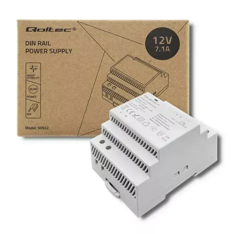 Napájací zdroj na DIN lištu QOLTEC 50922 – 12 V 7,1 A výstup, 85,2 W