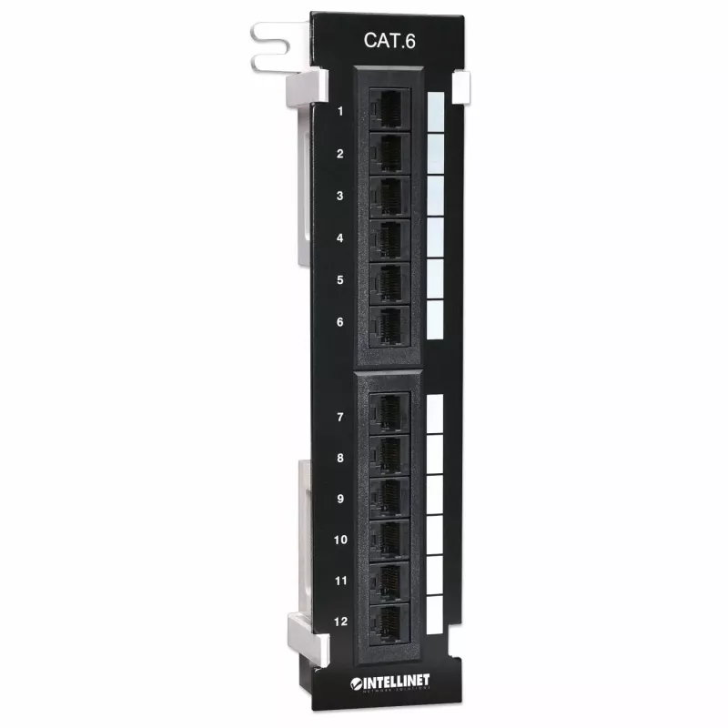 Intellinet Patch Panel, Cat6, nástenná montáž, UTP, 12 portov, čierny